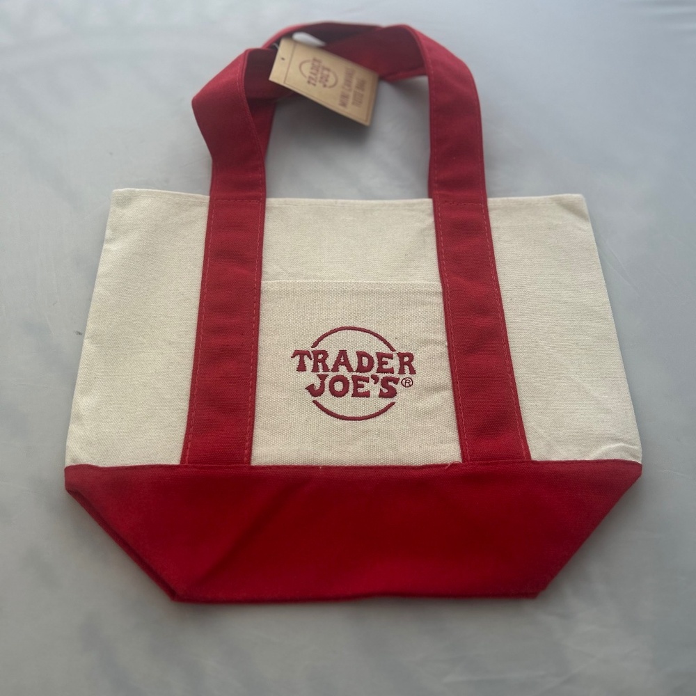 Trader Joe's Mini Canvas Tote Red Color NWT